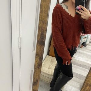 Burgundy off-the-shoulder Boho Sweater